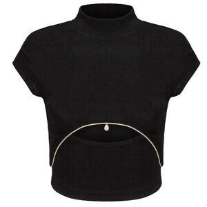 BNWT DAWANG Cutout Two Piece Chinese Asian Style Min Crop Top Black Medium